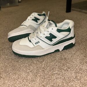 New Balance 550 White and Dark Green Sneakers